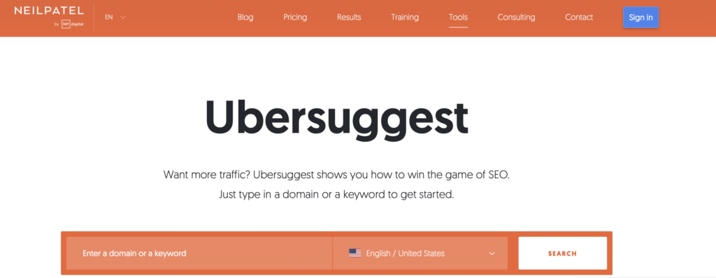 UberSuggest (免費的關鍵字搜尋工具)