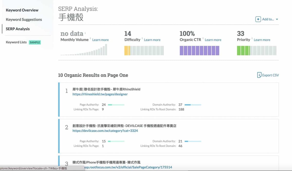 SEO優化 關鍵字分析工具推薦 MOZ SERP分析