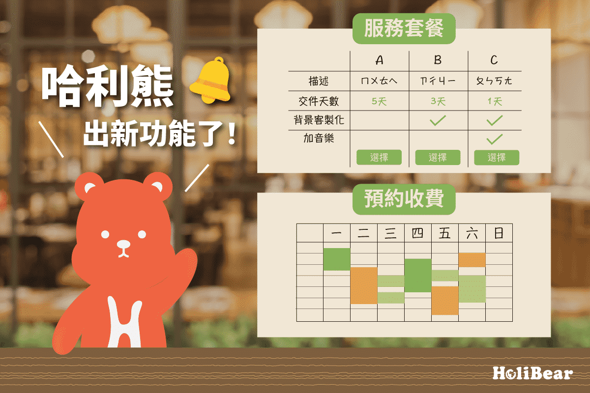 哈利熊推出兩種新的計費方式:預約收費以及服務套餐。