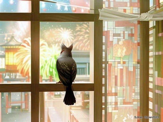 AI painting artwork creation --- Happy New Year 2023 Fireworks show(小女孩的奇幻焰火秀幸福之旅!), Taipei, Taiwan, SJKen, Jan 2, 2023.