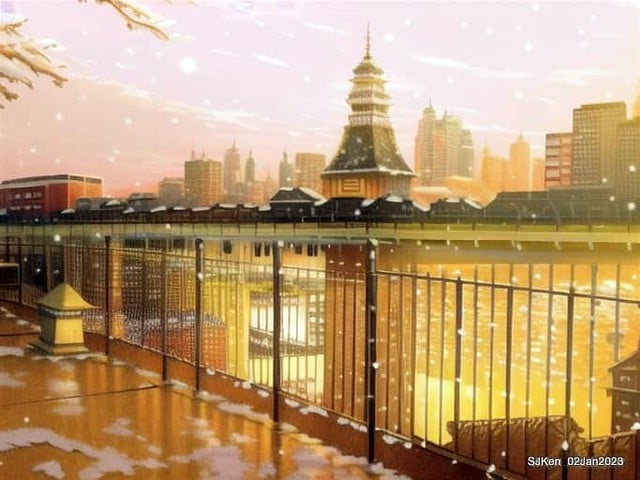 AI painting artwork creation --- Happy New Year 2023 Fireworks show(小女孩的奇幻焰火秀幸福之旅!), Taipei, Taiwan, SJKen, Jan 2, 2023.