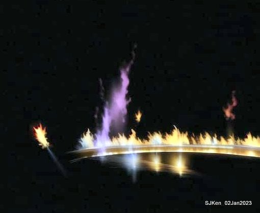 AI painting artwork creation --- Happy New Year 2023 Fireworks show(小女孩的奇幻焰火秀幸福之旅!), Taipei, Taiwan, SJKen, Jan 2, 2023.