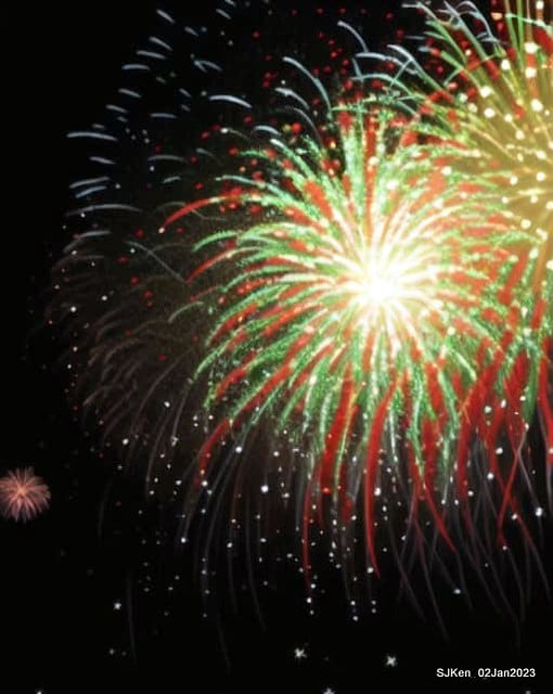 AI painting artwork creation --- Happy New Year 2023 Fireworks show(小女孩的奇幻焰火秀幸福之旅!), Taipei, Taiwan, SJKen, Jan 2, 2023.