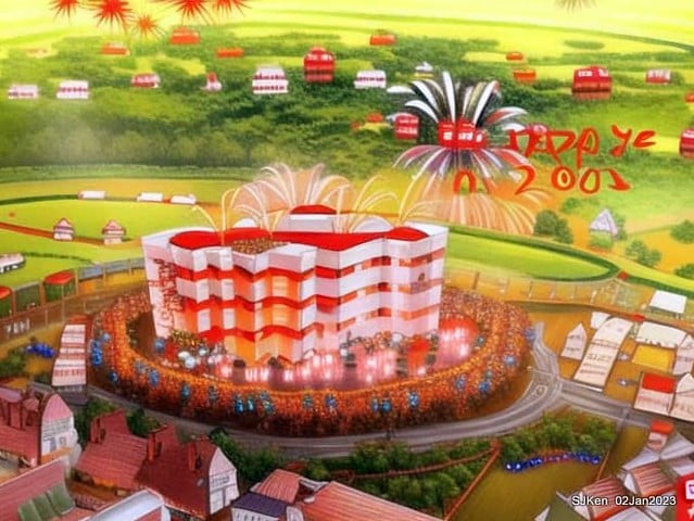 AI painting artwork creation --- Happy New Year 2023 Fireworks show(小女孩的奇幻焰火秀幸福之旅!), Taipei, Taiwan, SJKen, Jan 2, 2023.