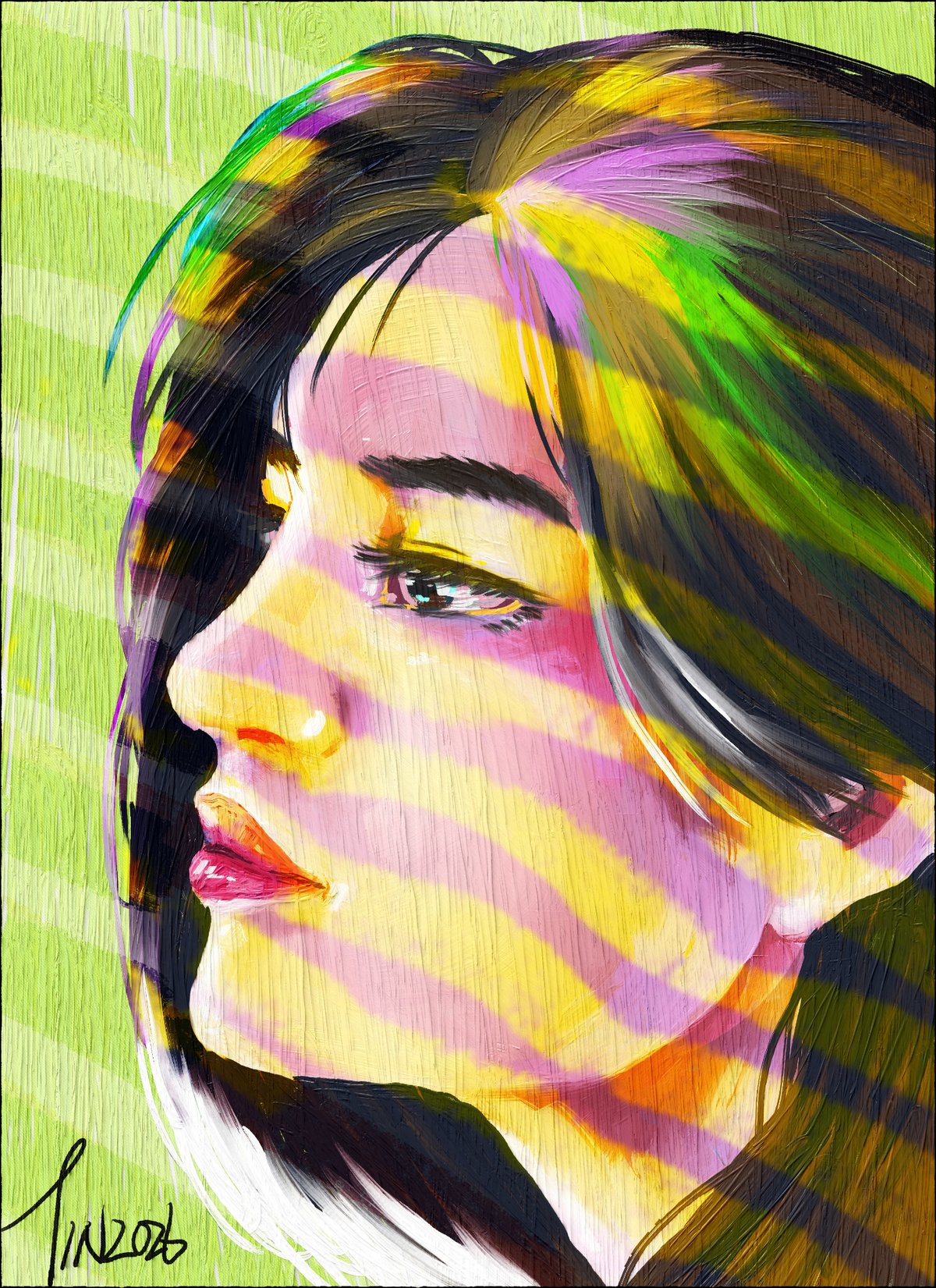 This work serves as an exploration of contemporary portraiture, focusing on the intersection of human emotion and structured digital lighting. By overlaying a classic, contemplative profile with rigid, vibrant bands of neon yellow, magenta, and green, I wanted to challenge the traditional boundaries between subject and environment.  The textured brushwork mimics traditional impasto on a digital canvas, creating a tactile depth that contrasts with the artificiality of the color palette.  Now available for licensing and exhibition inquiries. I would love to hear your thoughts on this direction in the comments.