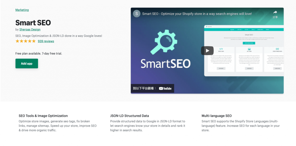 2022 Best Free Shopify App - Smart SEO